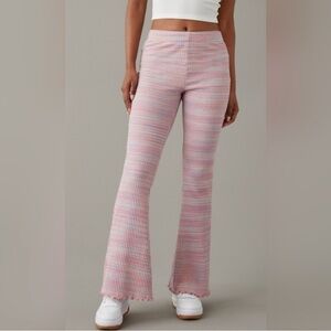 American Eagle Pink Flare High Waisted Pants Regular